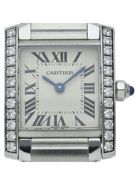 Cartier Tank Francaise SM Watch Diamond Bezel Box SS Silver Polished